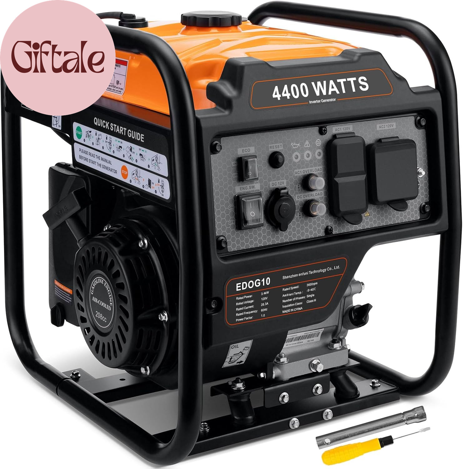 4400-Watts Inverter Generator, Open Frame Generator Gas Powered, Emergency Home