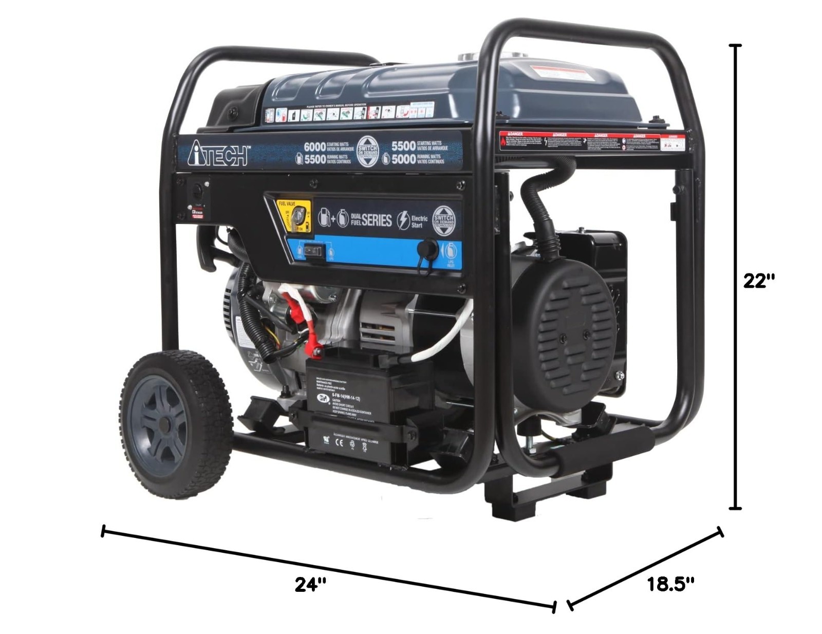 A-iTech 5000W / 6000W Portable Dual Fuel Generator , Electric Start