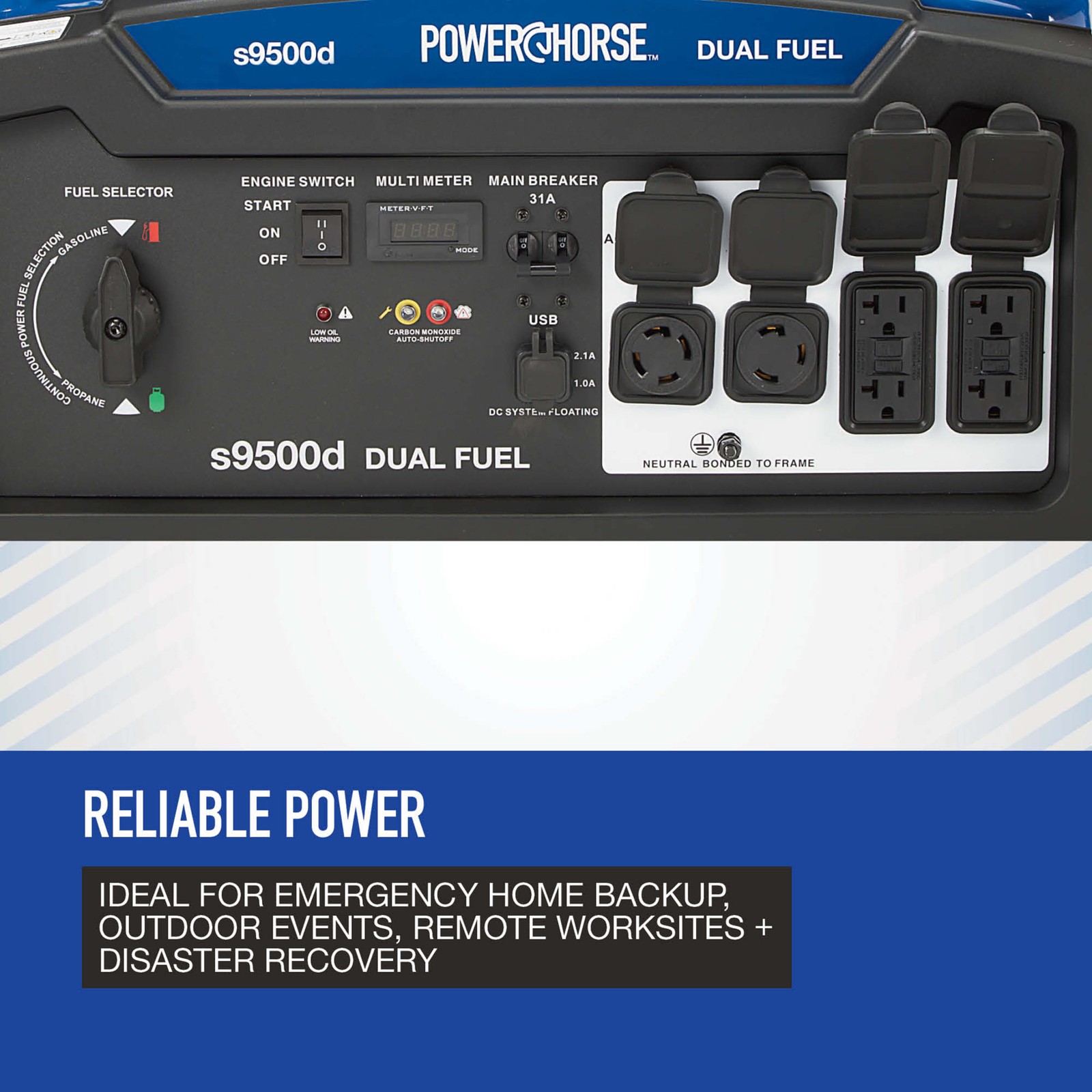 Powerhorse Portable Generator, 9500 Surge Watts, 7500 Rated Watts, 120/240V,