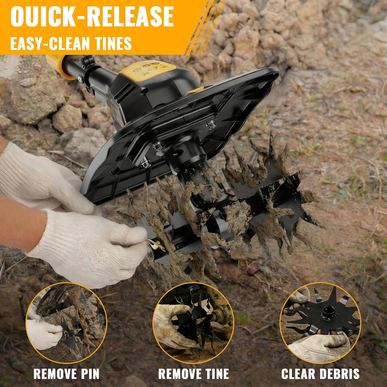 Cordless Garden Tiller Compatible with Dewalt 20V MAX Battery 9 Inch Width 7
