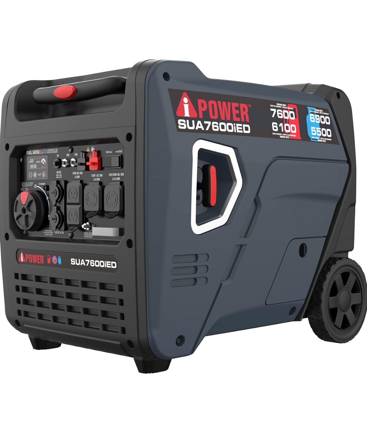 APower 7,600W Portable Dual Fuel Inverter Generator, Electric Start, CO Sensor