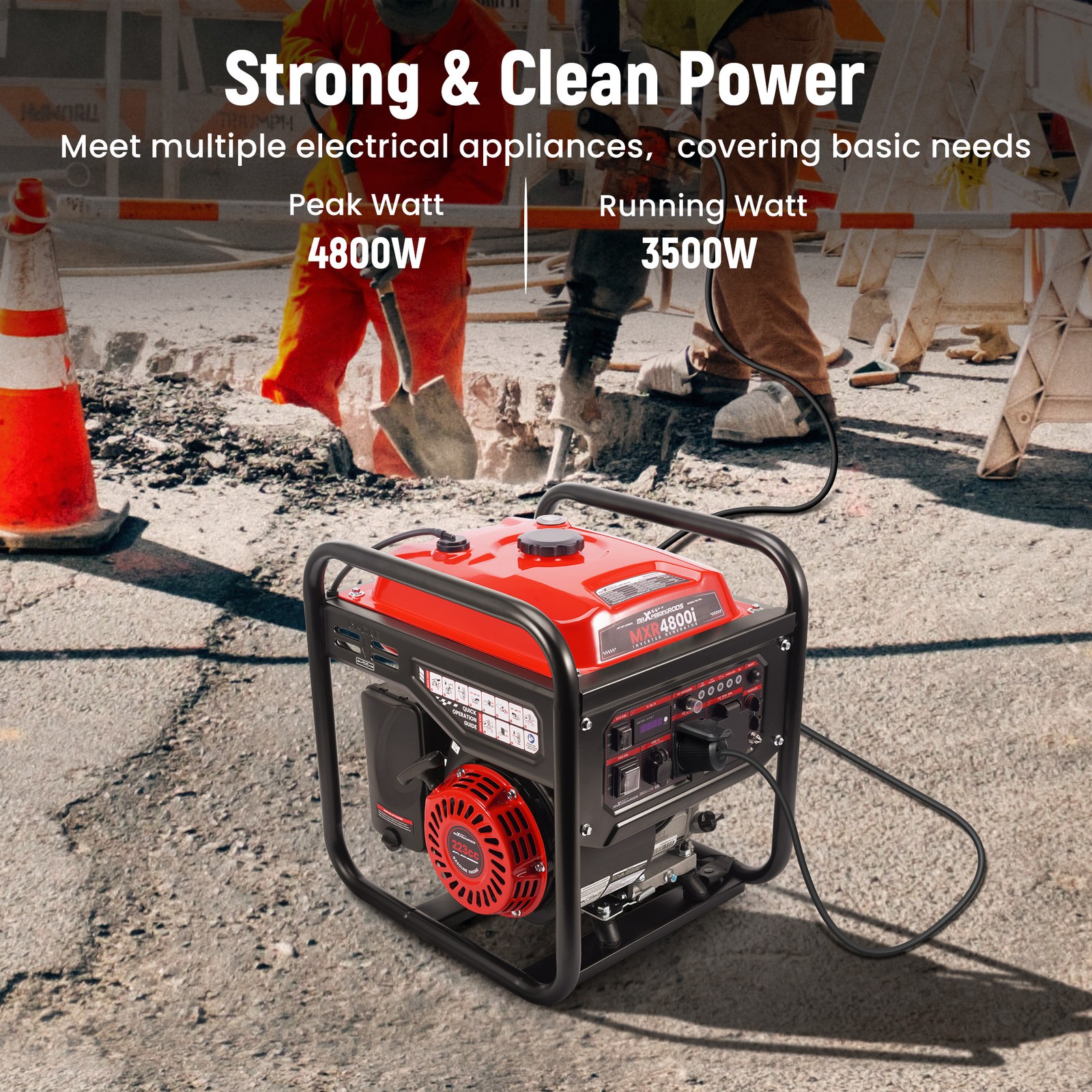 4800W Peak 3500W Rated Portable Generator with Low Oil Alert Parallel Ready