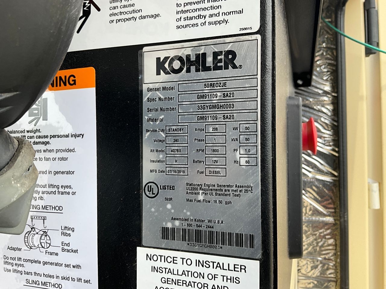 2019 New Surplus 50kW Kohler Diesel Gensets