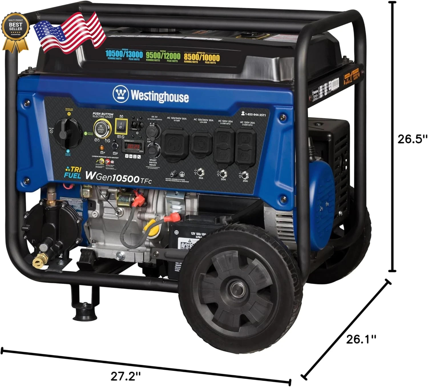 Westinghouse 13500 Peak Watt Tri-Fuel Home Backup Portable Generator Remote US