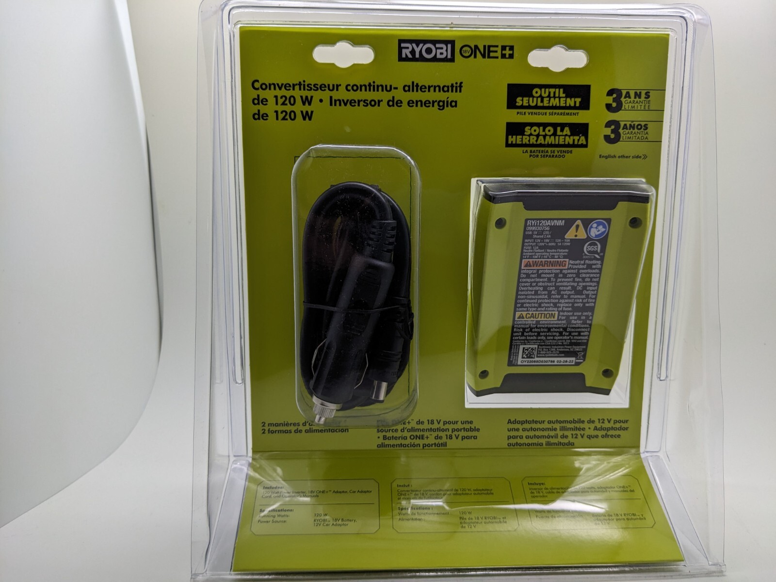 NEW RYOBI 18V 120-Watt 12V Automotive Power Inverter with Dual USB Ports RYi120A