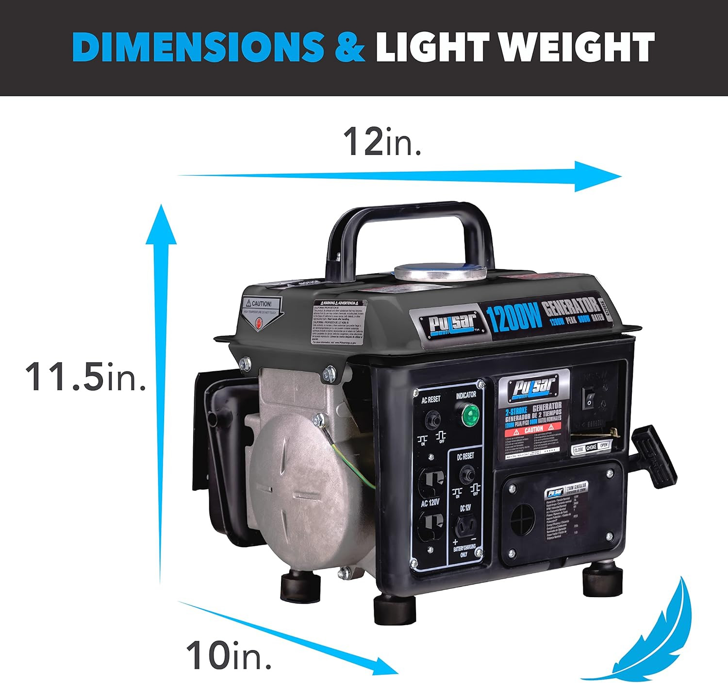 G1200SG 1,200W Carrying Handle Gas-Powered Portable Generator, 1200W, Black/Gray