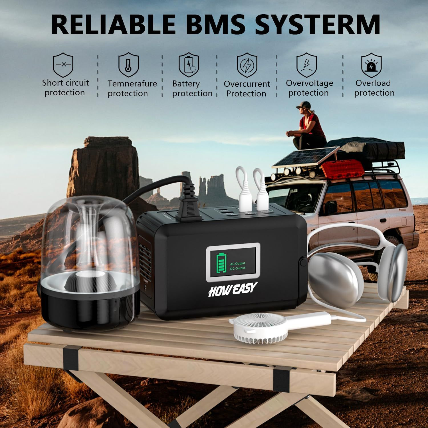 HOWEASY Portable Power Station 120W, 24000mAh Camping Solar Generator Black