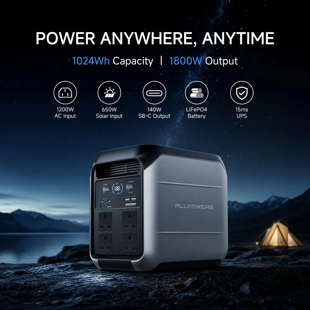 ALLPOWERS P1800 1024Wh 1800W Portable Power Station Solar Generator LFP Battery