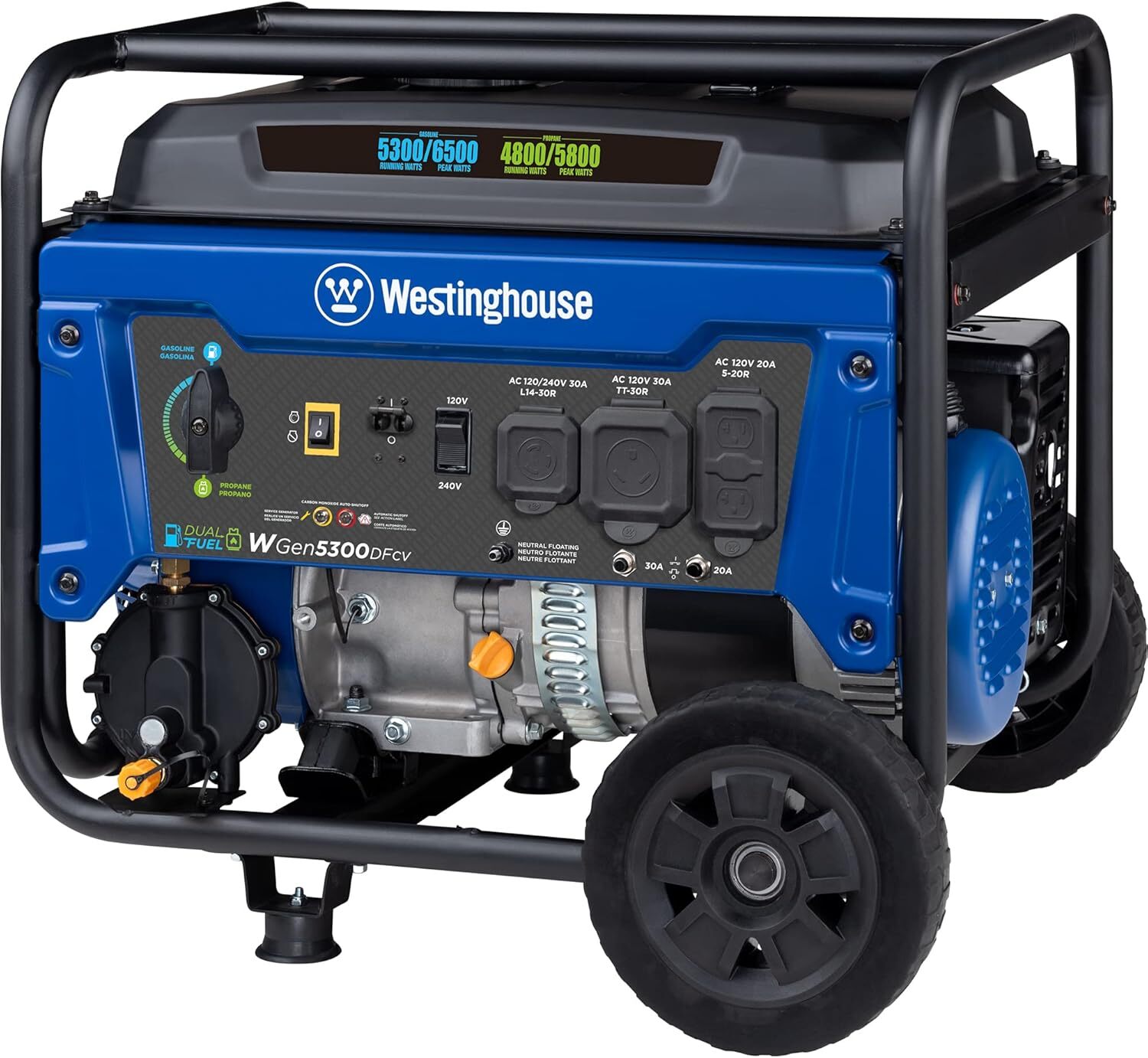 Westinghouse 6,600-Watt Portable Hybrid Dual Fuel RV Ready Gas Powered Generator
