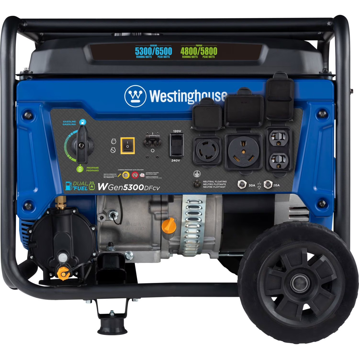 Westinghouse 6500/5300W Dual Fuel Portable Generator w/CO Sensor + Propane Hose