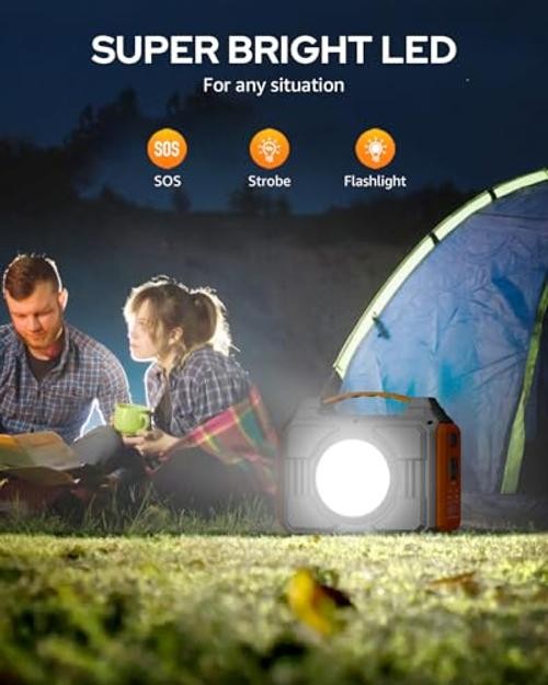 Portable Power Station 300W, Outdoor Solar Generator Backup Battery Pack Orange