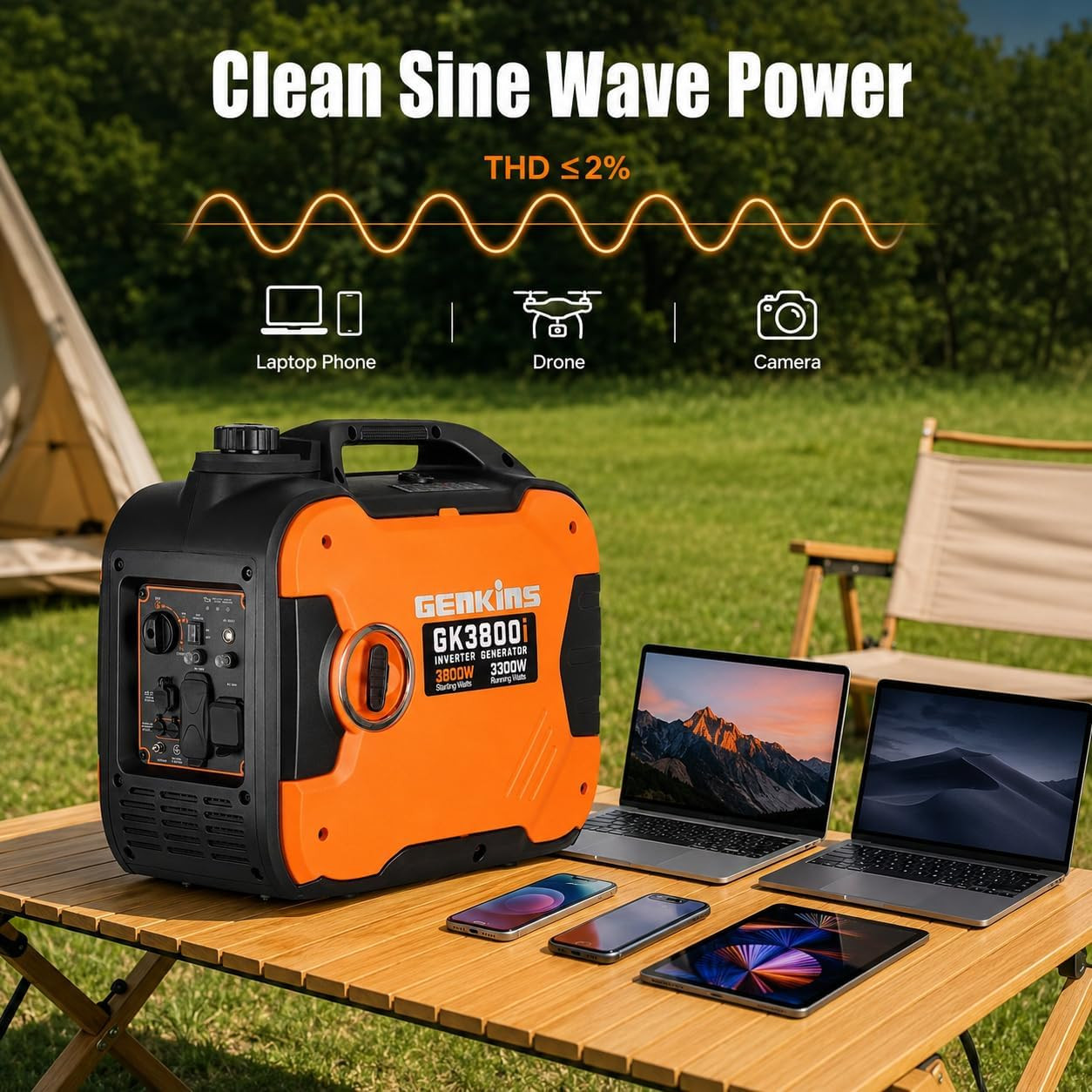 3800W Portable Inverter Generator,Gas Powered,163Cc 4-Stroke Ohv,Parallel Capabl