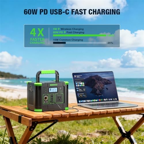 330W Portable Power Station 288.6Wh Solar Generator with USBC PD 60W, Green