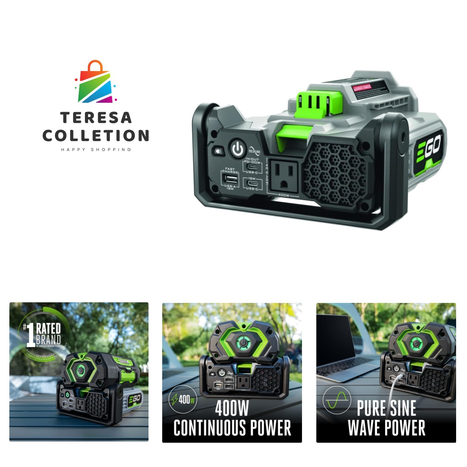 Lightweight 400W Inverter Generator with 100W USB-C PD Port for Multiple Devices