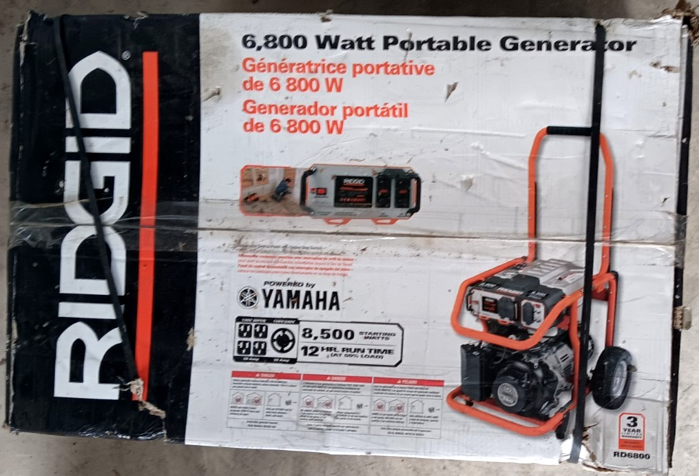 RIDGID 6,800 Watt Portable Generator. Yamaha Engine 12HR Run – local pickup only