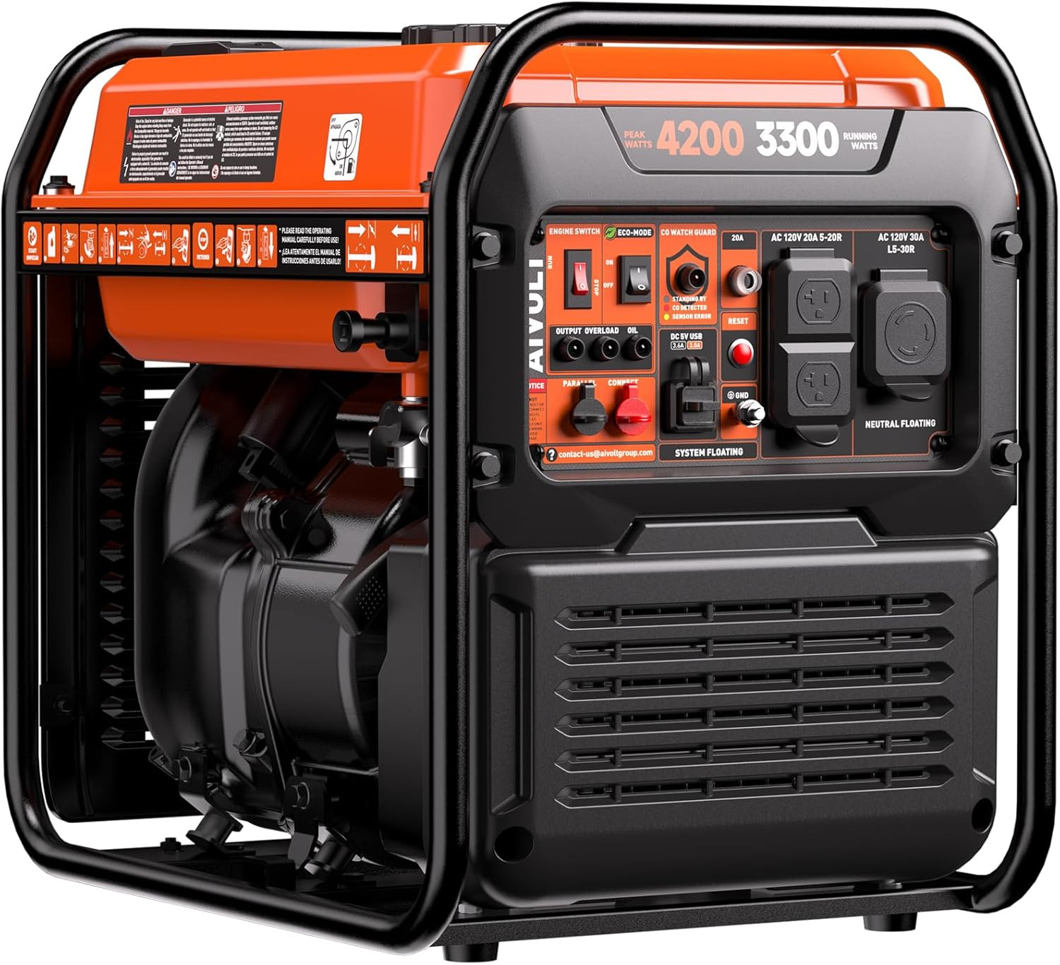 4200W Portable Inverter Generator – Quiet, Long Runtime, CO Sensor, Low Oil Shut