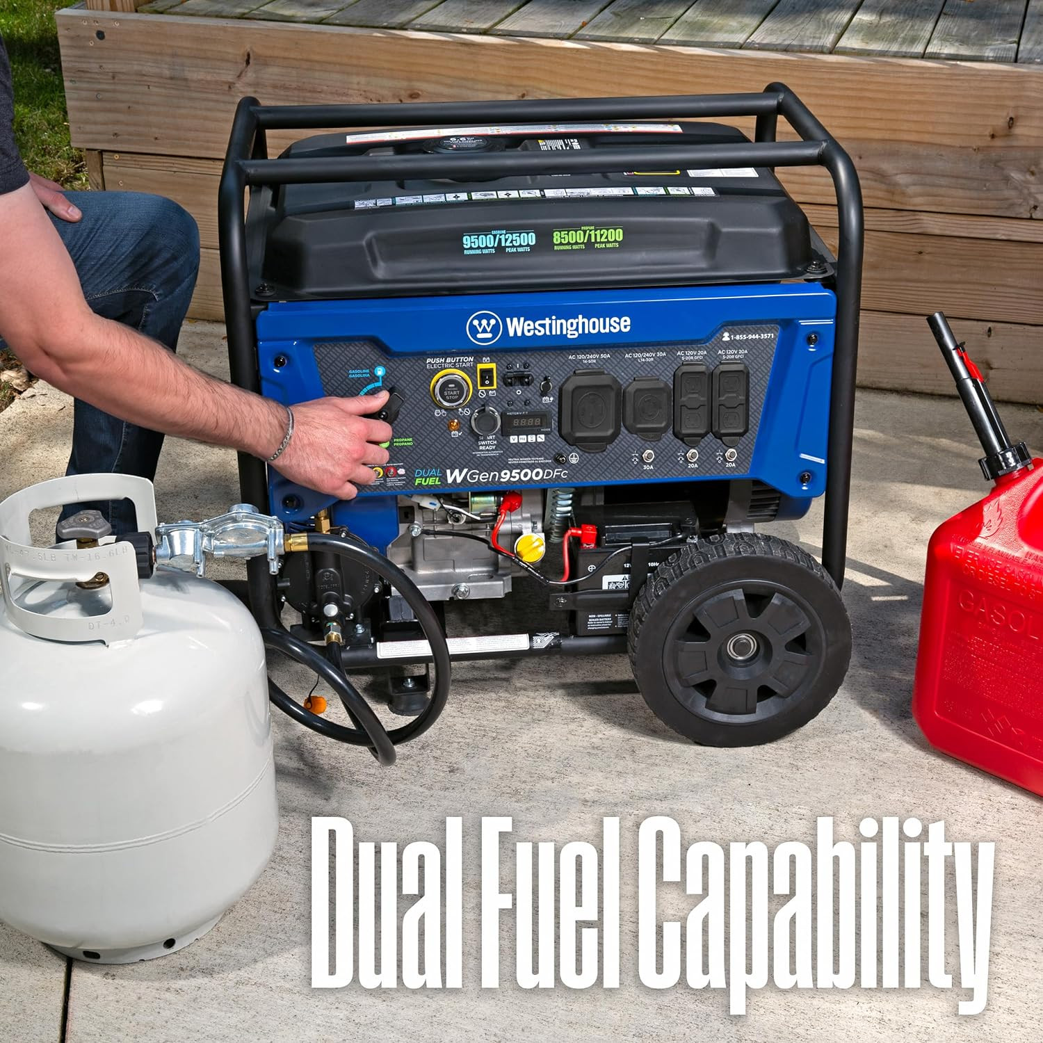 12500 Peak Watt Dual Fuel Home Backup Portable Generator, Remote Electric Start,