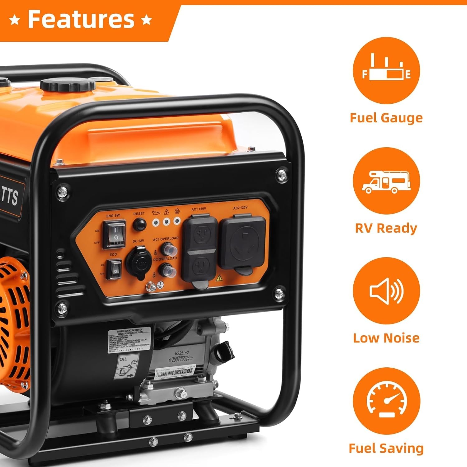 Inverter Generator 5000W Peak Power Gas Engine Digital Display Remote Start