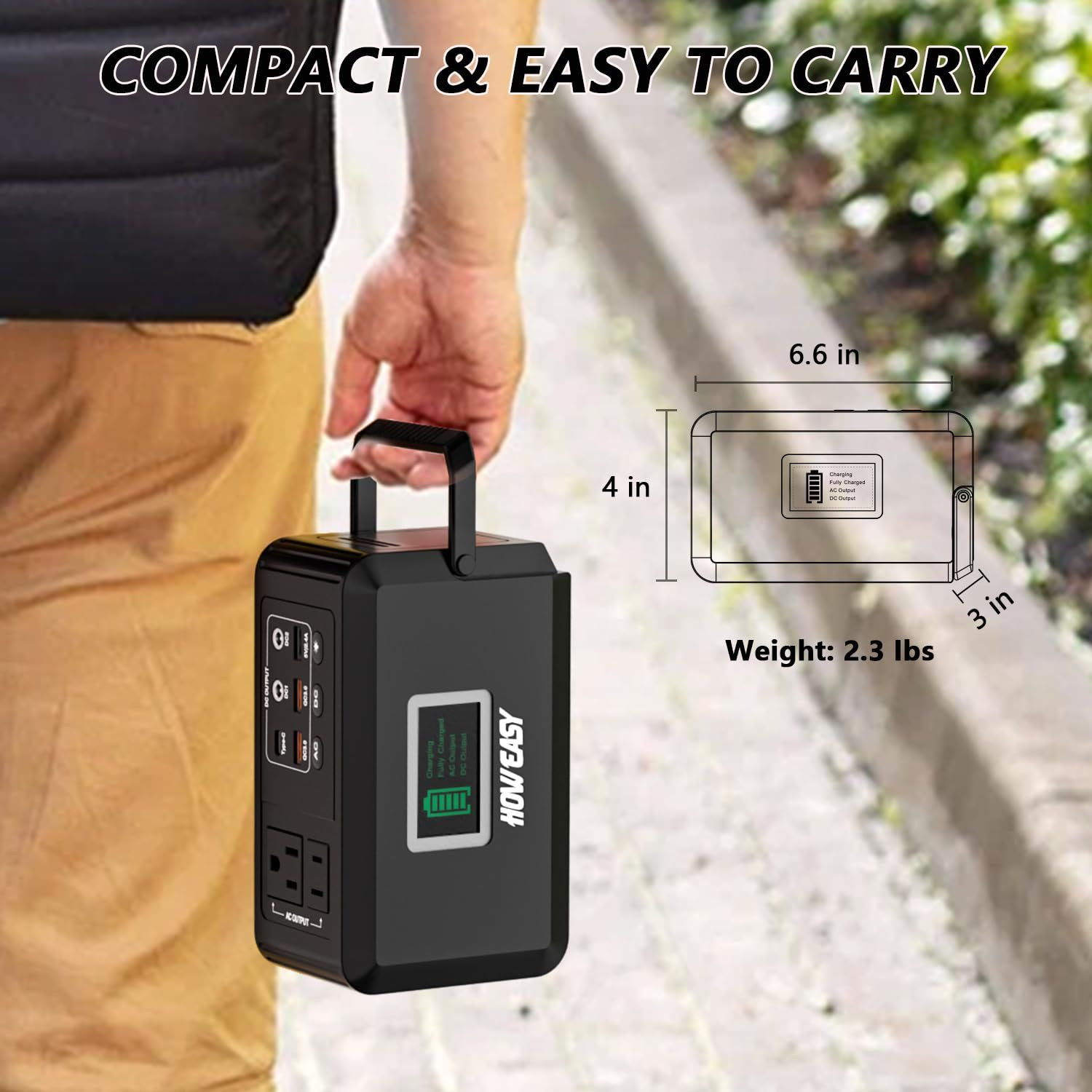 HOWEASY Portable Power Station 120W, 24000mAh Camping Solar Generator Black