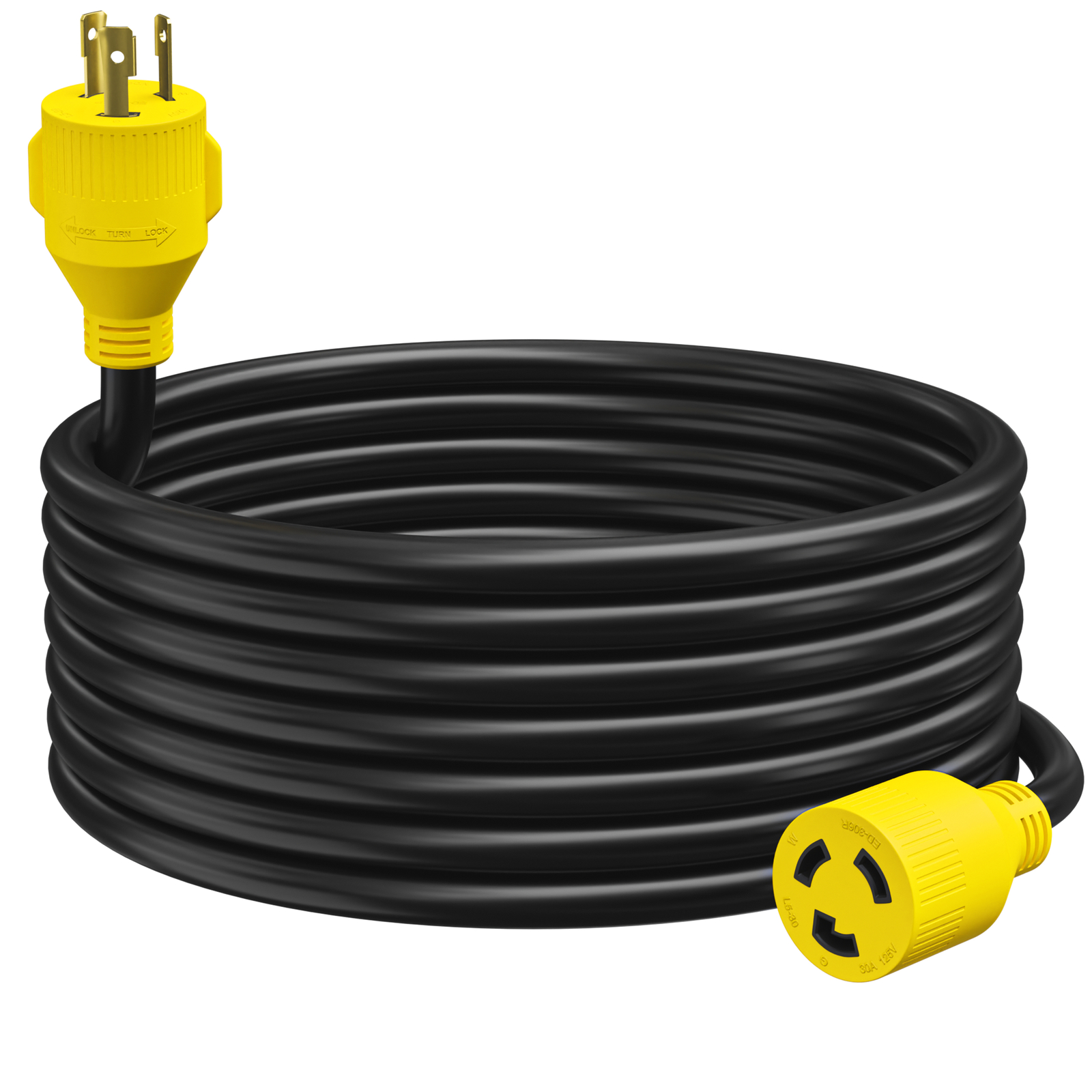 LeisureRV 30A STW 125V 25 FT 3 Prong Generator/Industrial Locking Extension Cord