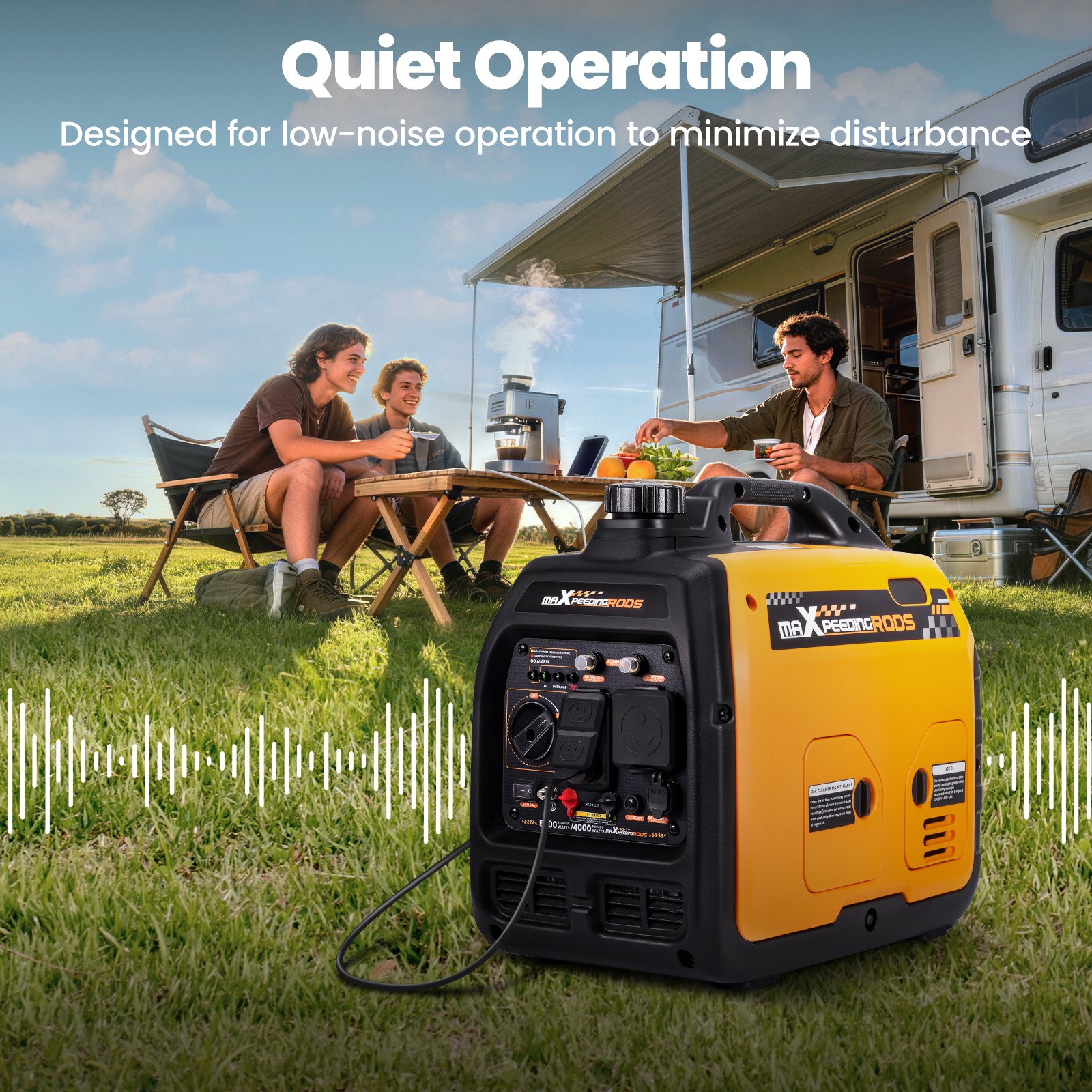 30A RV Outlet & 20A Duplex – 5000W Peak Gas Generator for Camping & Tailgating