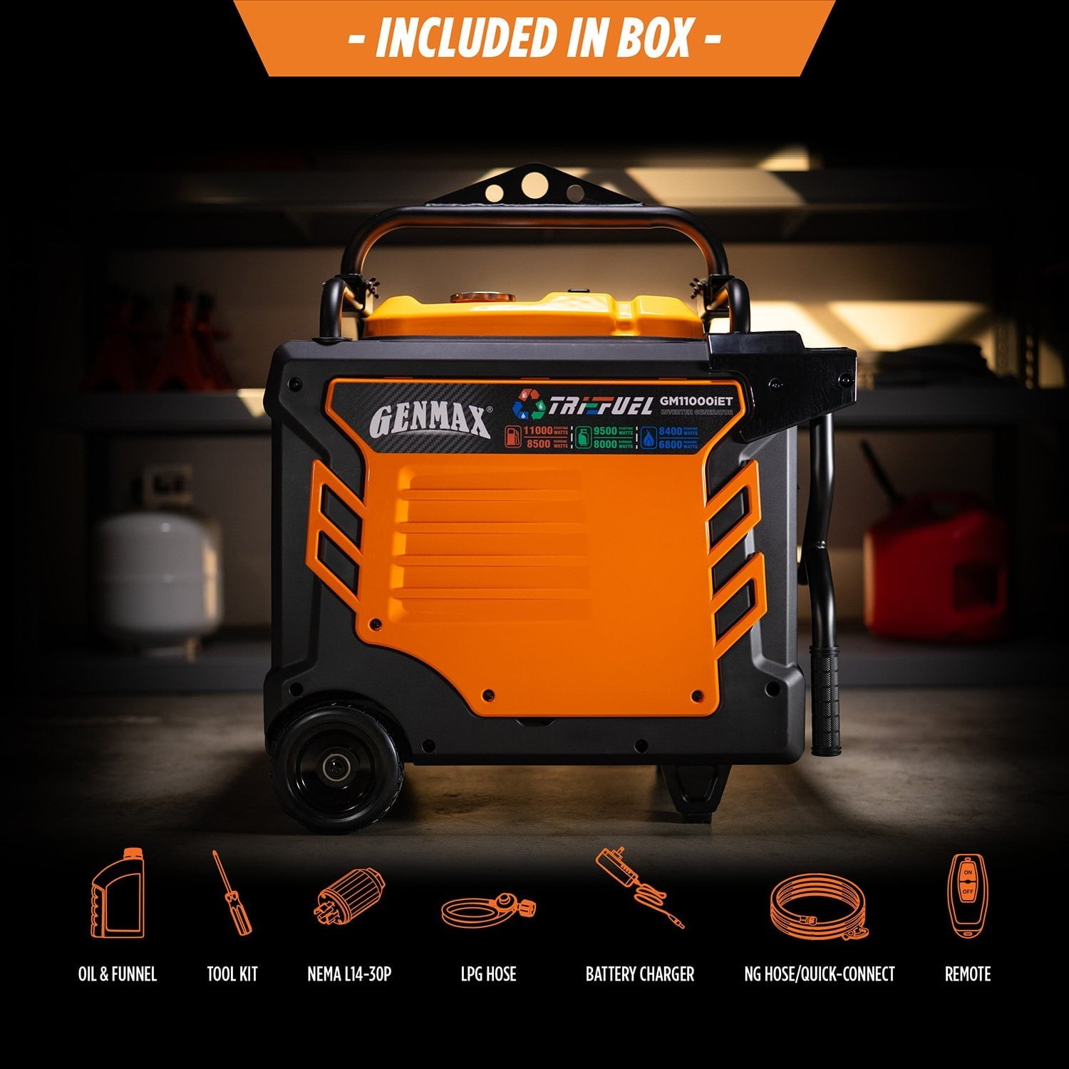 Genmax 11000-W Portable TRI Fuel Gas Inverter Generator Remote Start CO Sensor™