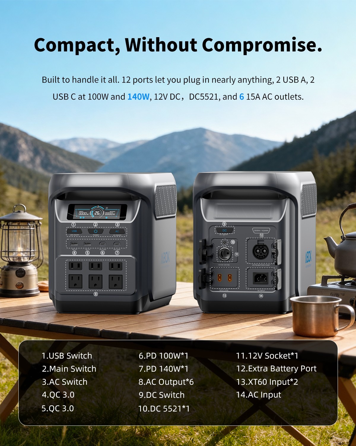 ABOK Ark1800 1800W Power Station with 400W Solar Panel, Solar Generator LFP UPS