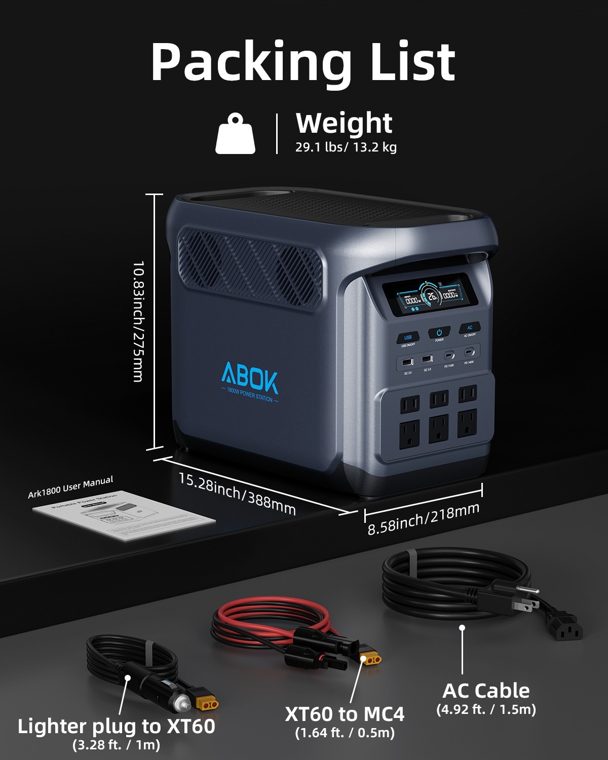 ABOK Ark1800 1800W Power Station with 400W Solar Panel, Solar Generator LFP UPS