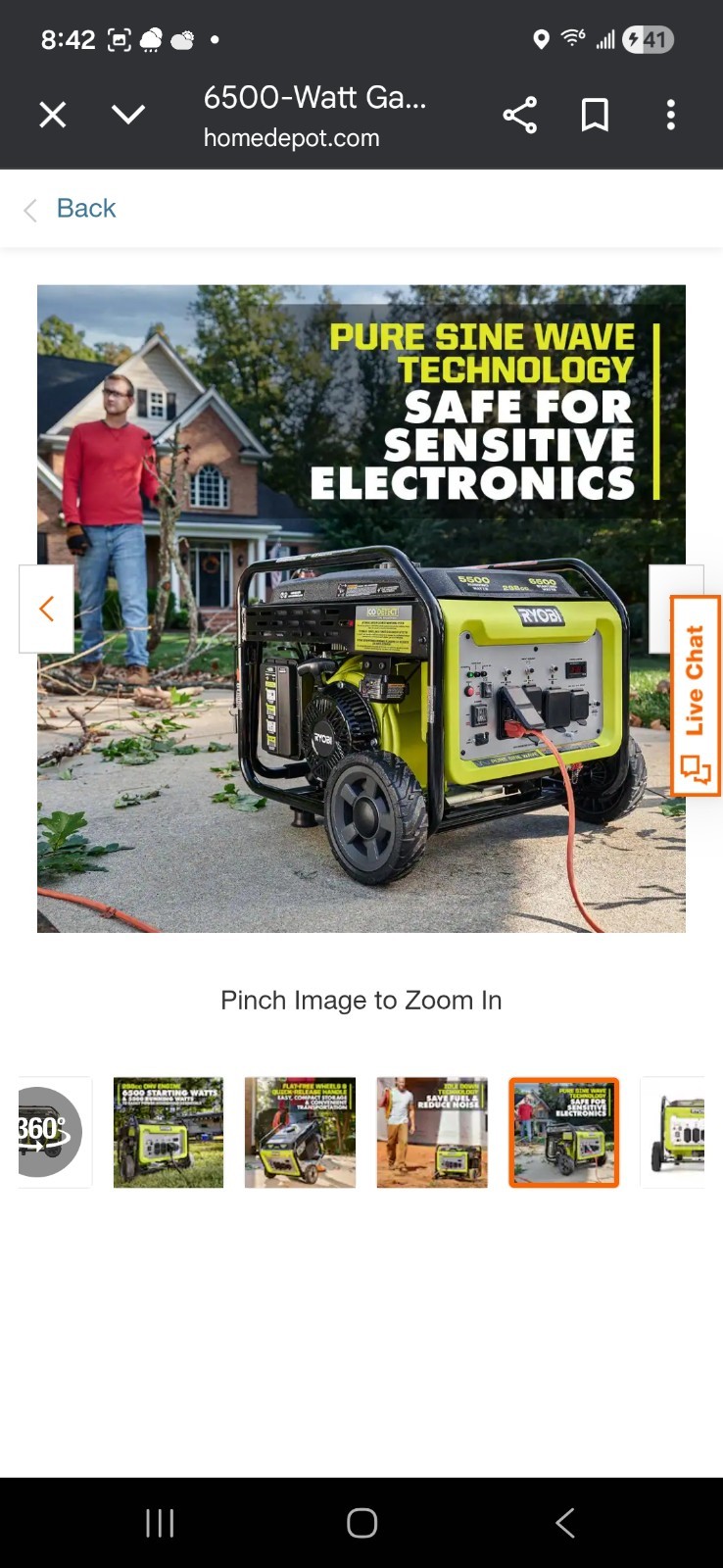 RYOBI 6,500-Watt Gasoline Powered Generator with CO Shutdown Sensor