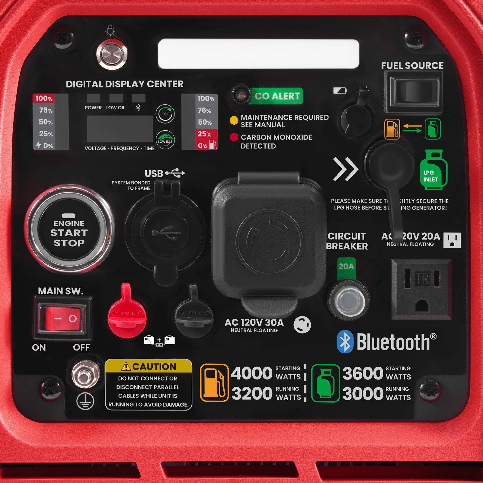 4000w Portable Dual Fuel Generator Inverter LPG/Gas Bluetooth Start Quiet