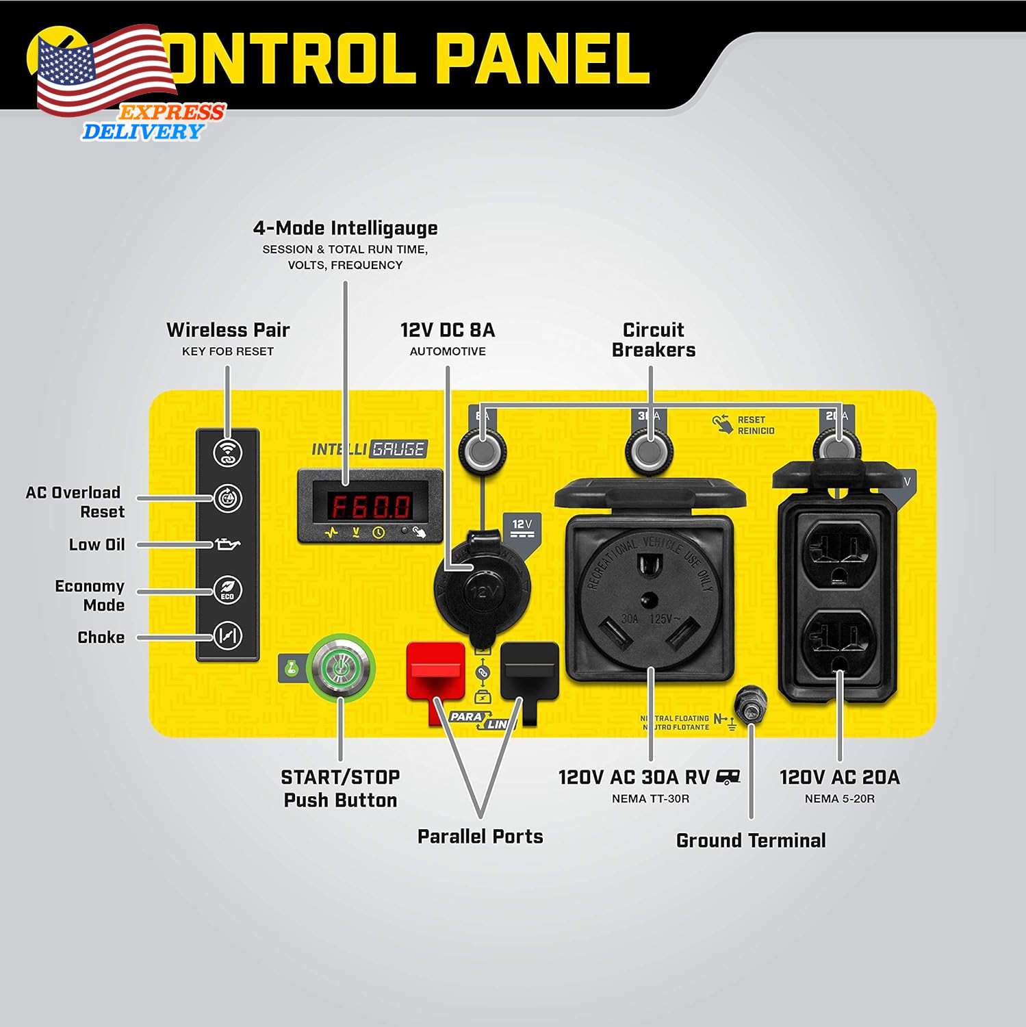 Portable Open Frame Inverter Generator 4250-Watt Wireless Remote Start RV Ready
