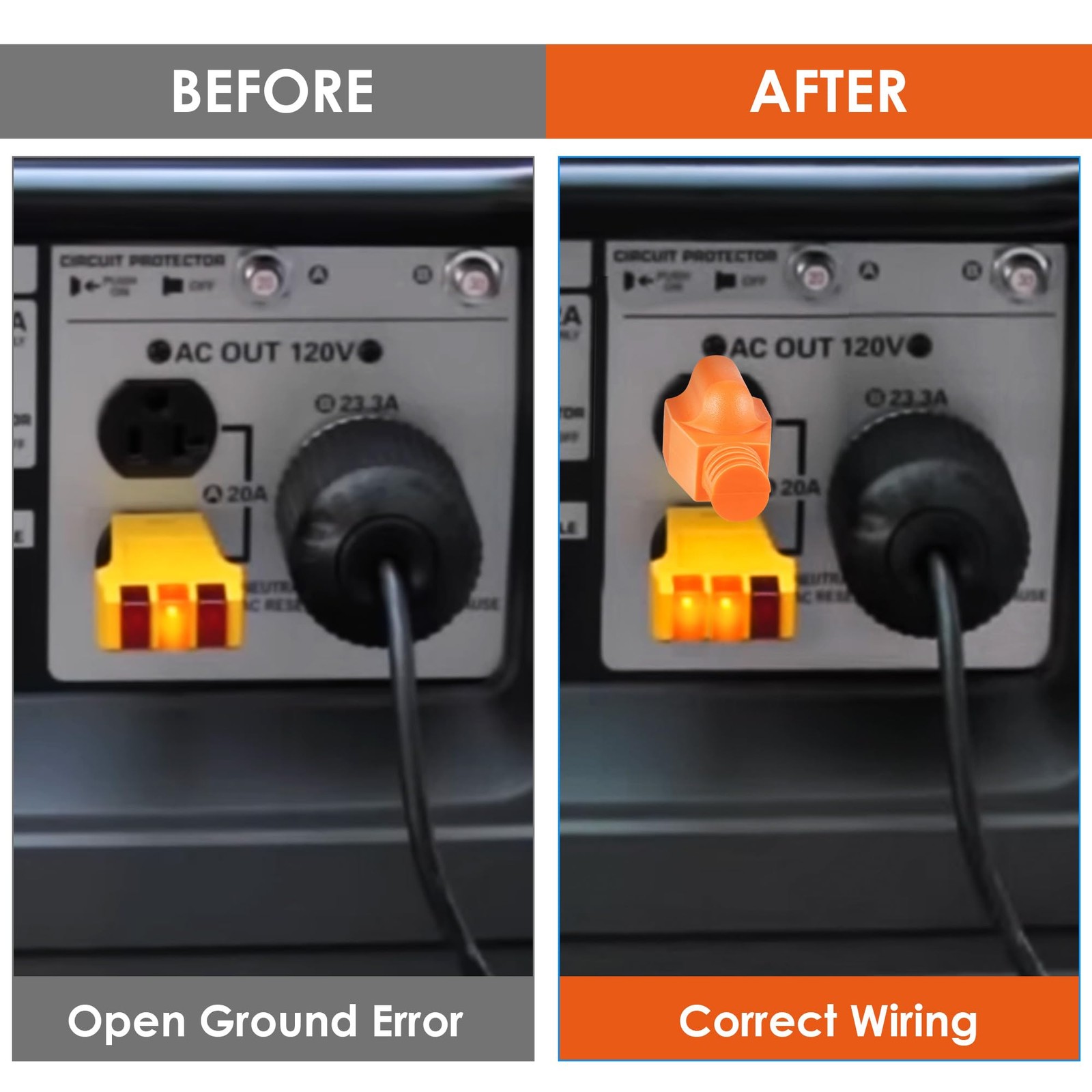 Dreyoo Neutral Ground Bonding Plug for Portable Inverter Generator Orange