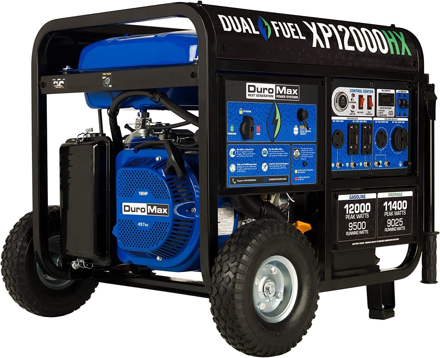 DuroMax 12,000-W Portable Hybrid Dual Fuel Electric Start Generator w/ CO Sensor