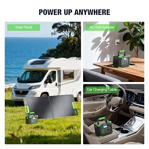 Portable Power Station 330W 288.6Wh Solar Generator with 60W USB-C PD green