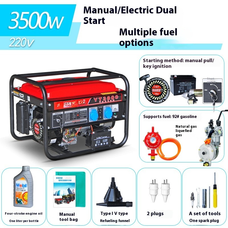 Gasoline Generator Household Single-phase 220V Three-phase 380V 5/6/8KW/10KW