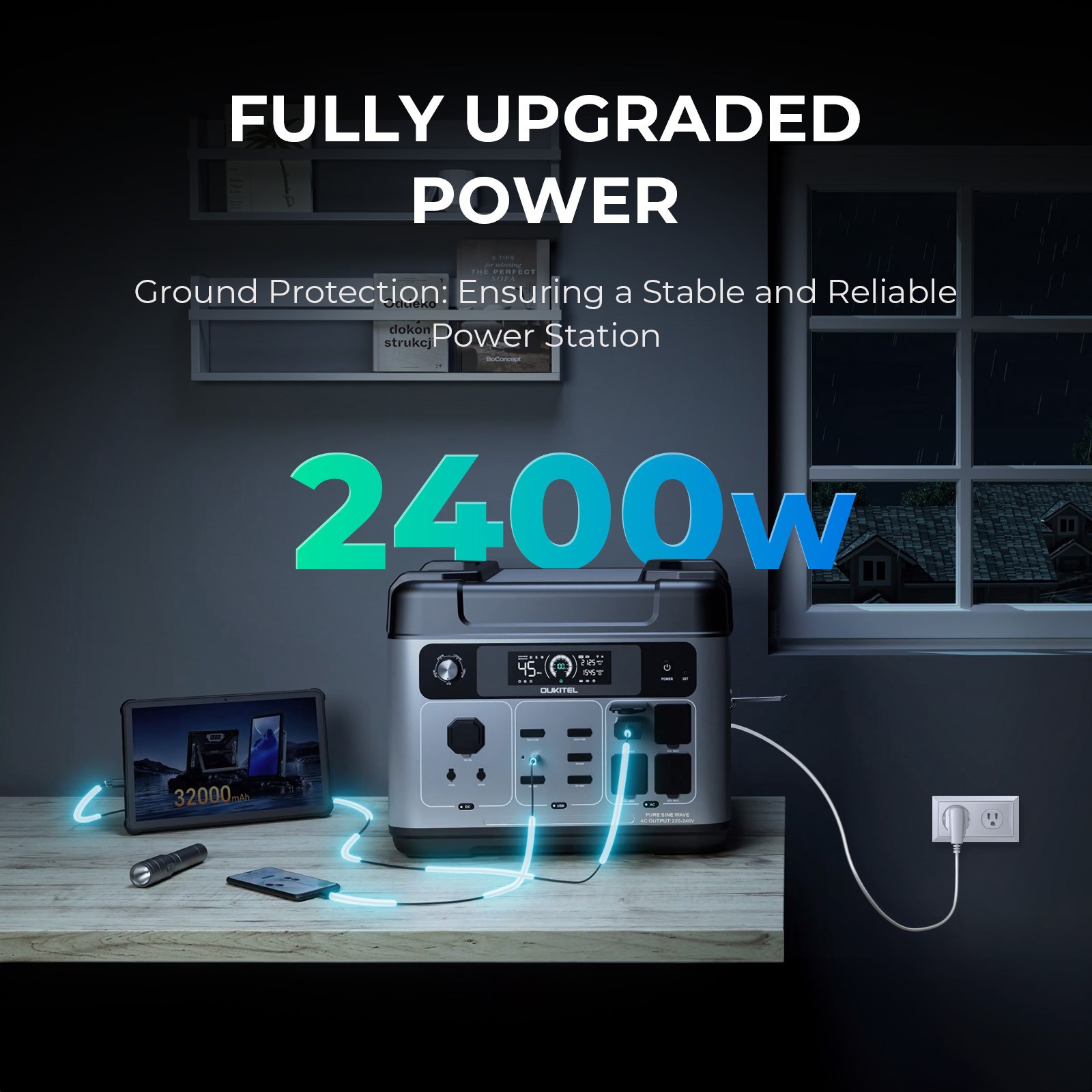 Power Station 2400W/ 2048Wh Solar Generator ++PV100 Fast Charging for Emergencie