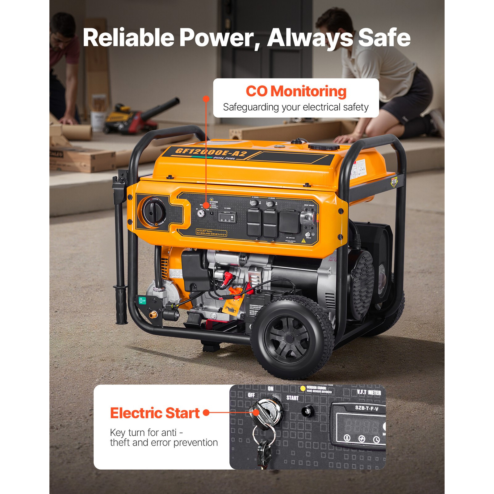 Portable Dual Fuel Generator, 13500W Gasoline & 12000W LPG Peak Power