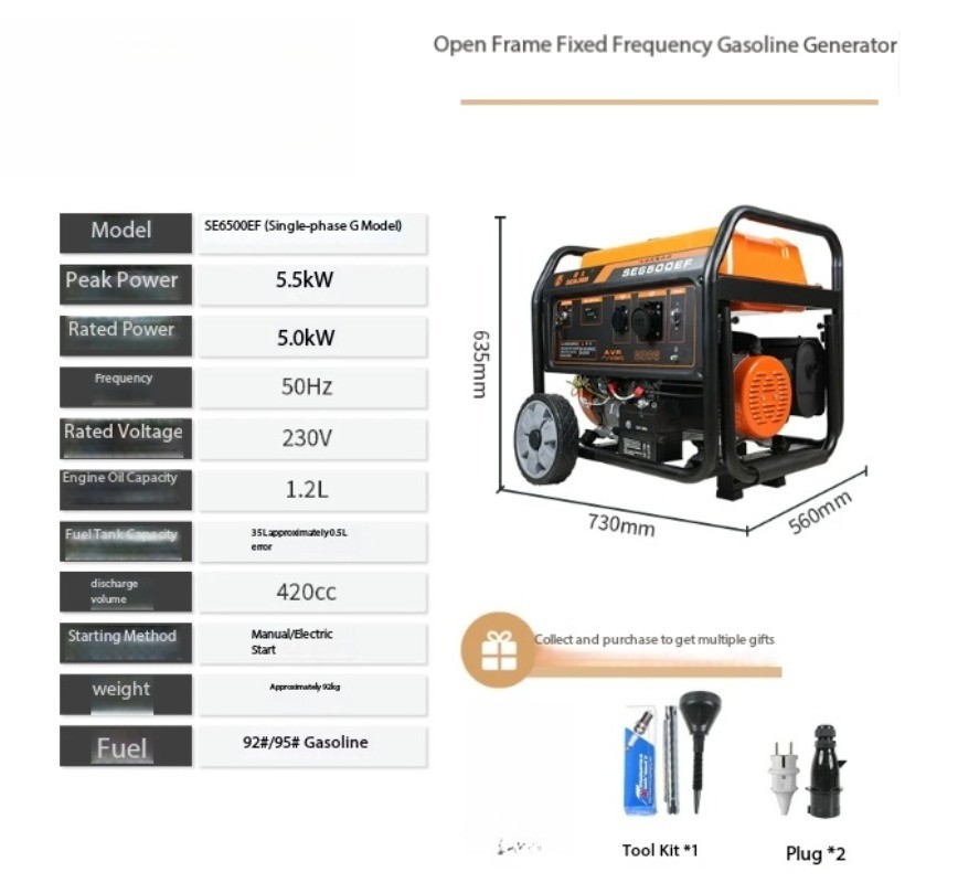 220V Single-Phase Electric Start Generator for Construction Emergencies
