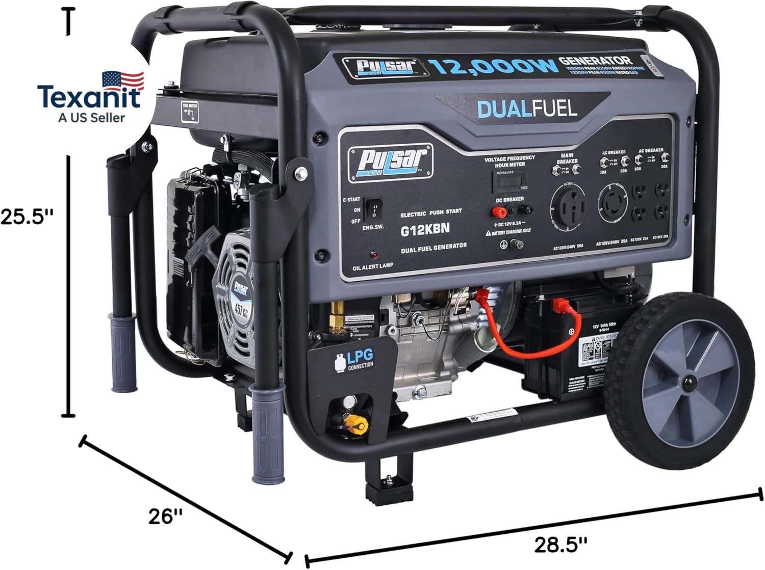 G12KBN-SG Heavy Duty Portable Dual Fuel Generator – 9500 Rated Watts & 12000 Pea