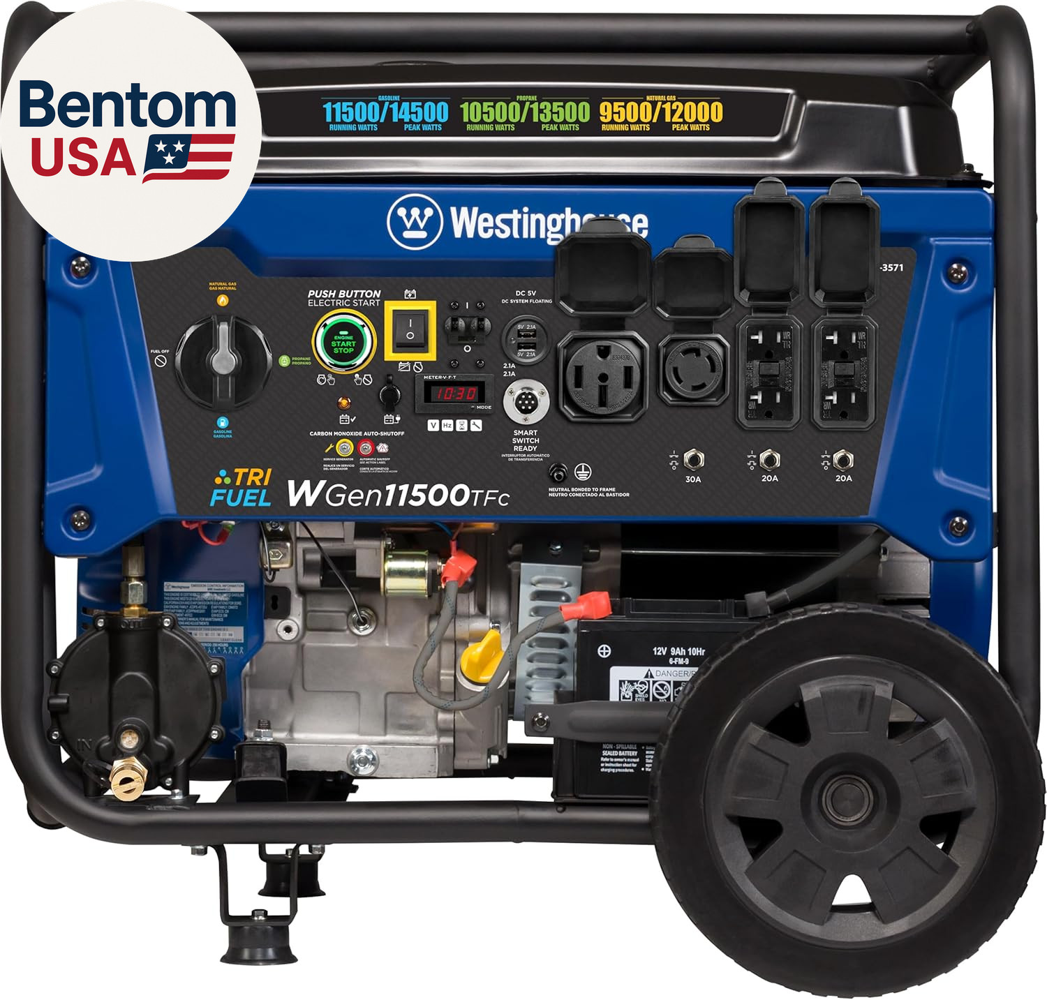 14500 Peak Watt Tri-Fuel Home Backup Portable Generator, Remote Electric Start,