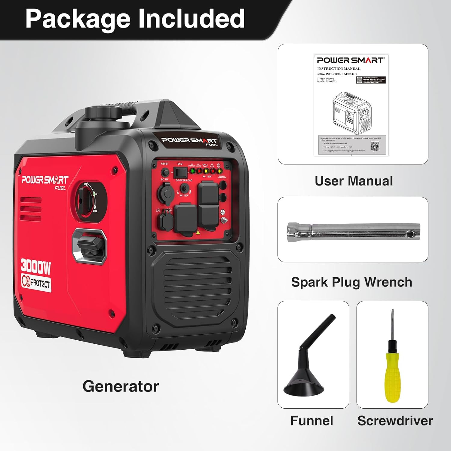 3000-Watt Portable Inverter Generator Gas Powered, Quiet for Camping