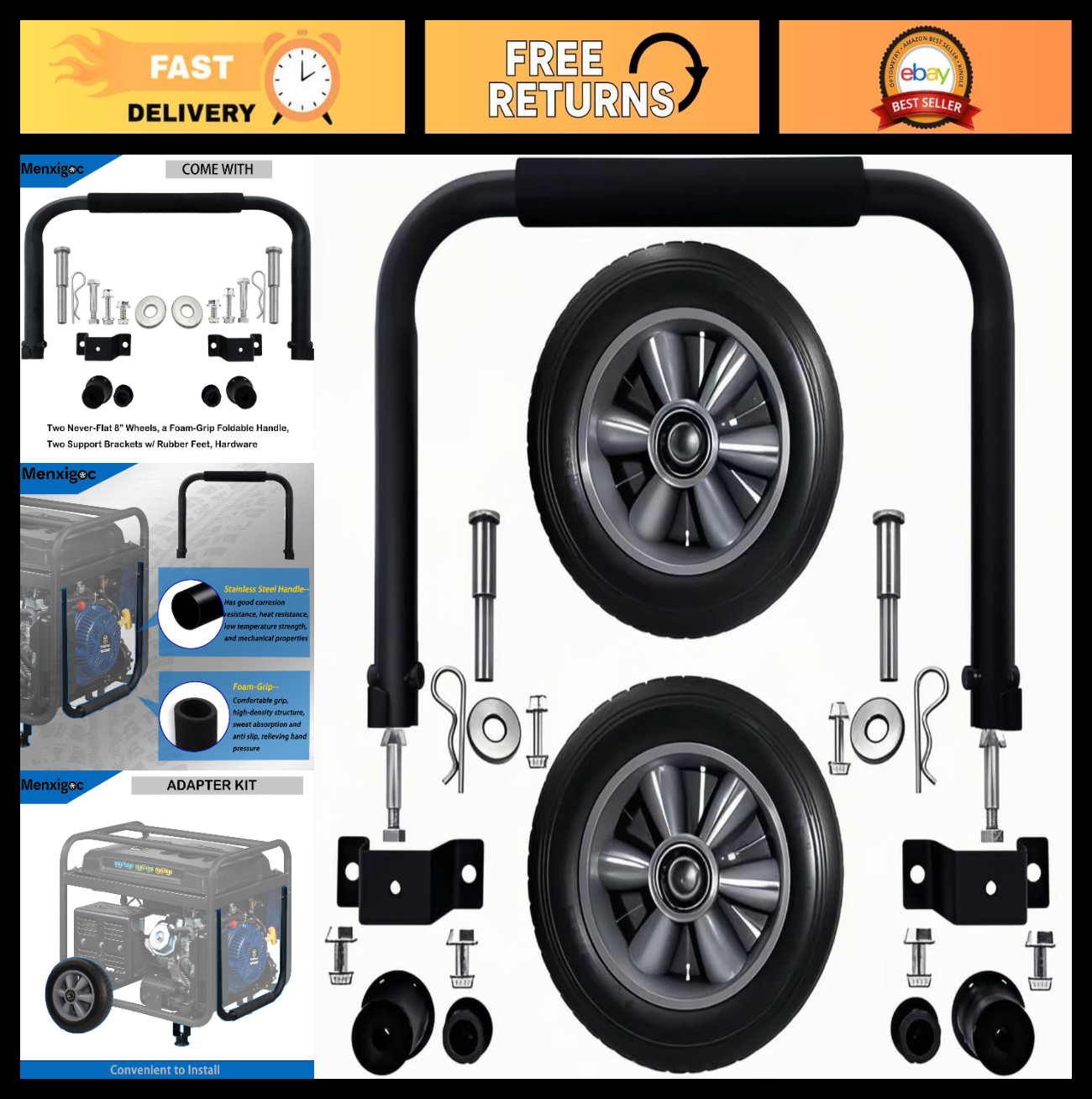 Portable Generator with Never-Flat Wheels & Handle Kit, Fits WGen2000/3600 Serie