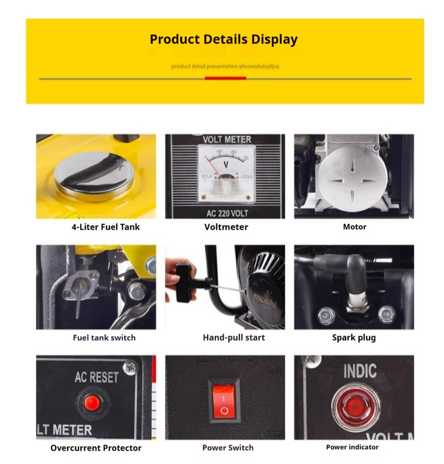 220V Small Generator, Micro Gasoline Generator, Portable for Household Use