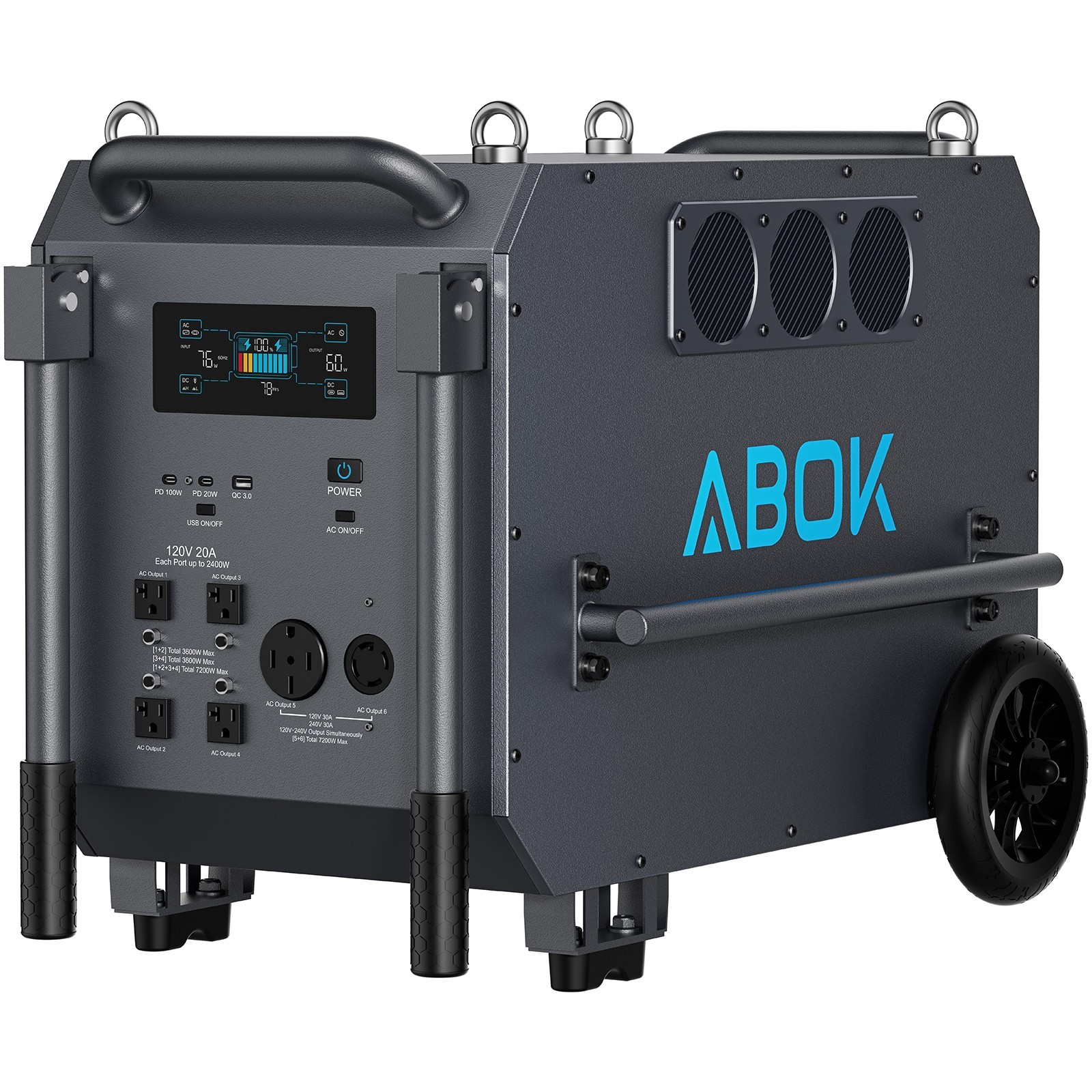 ABOK Ark7200 9792Wh 7200W 240V/120 Power Station, Solar Generator, UPS