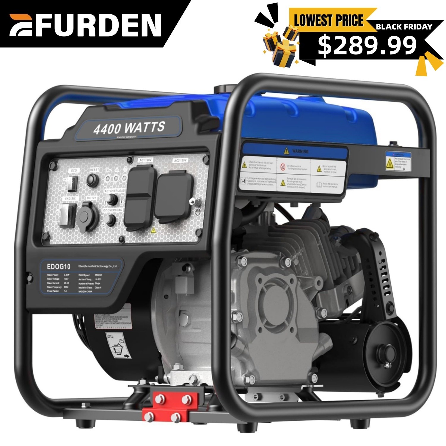 4400-Watt Portable Inverter Generator Gas Powered Generator for Emergency Home