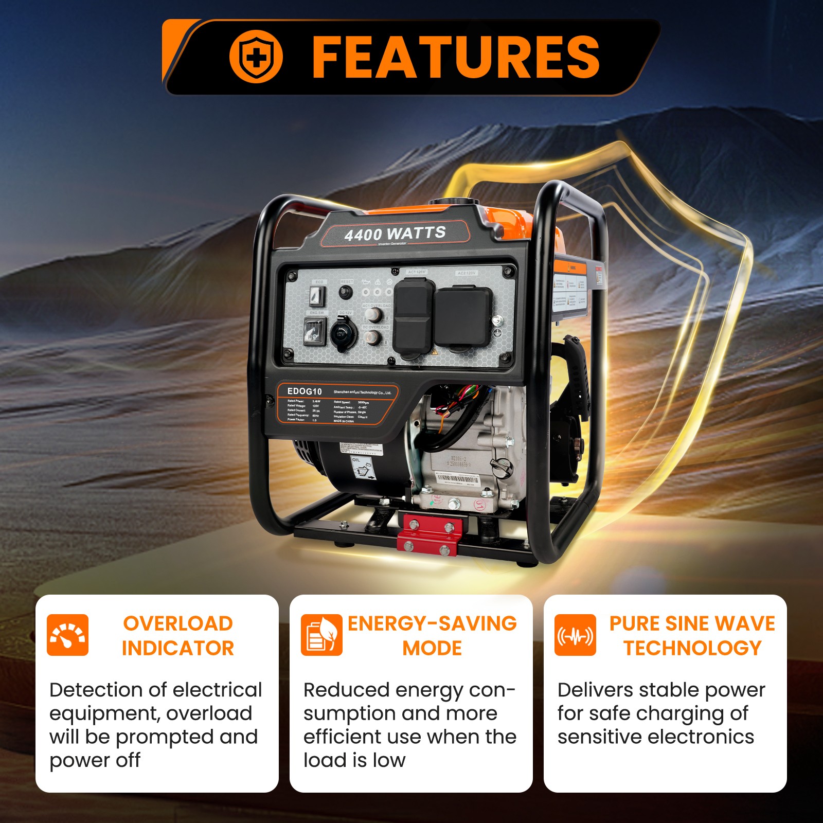 4400W Portable Inverter Generator 208CC Gasoline Generator for Home Emergency