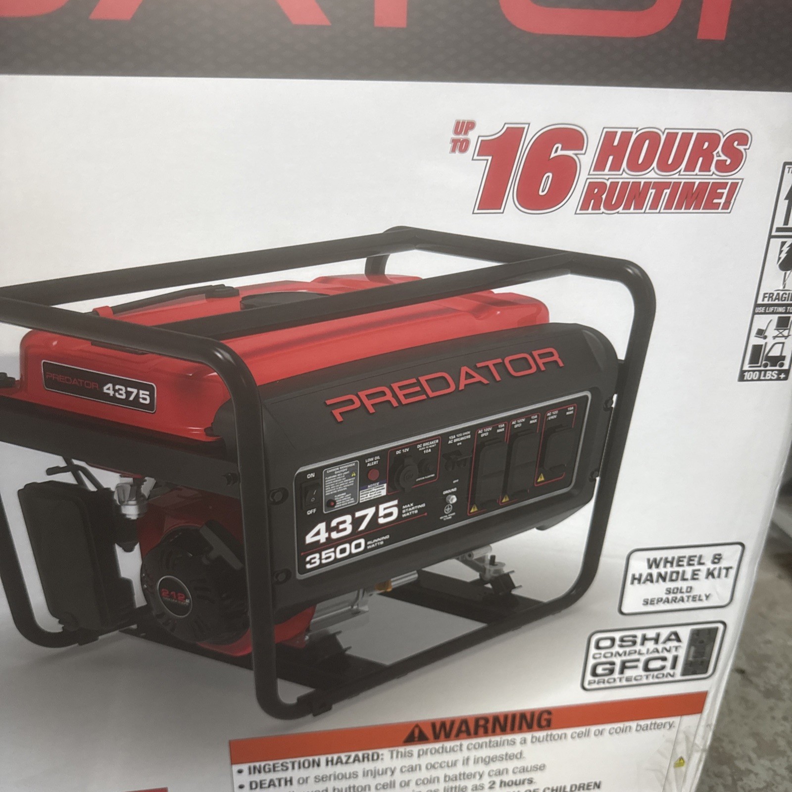 PREDATOR 4375 Generator Watt Gas-Powered Portable NEW 4375/3500 16 Hr Run Time