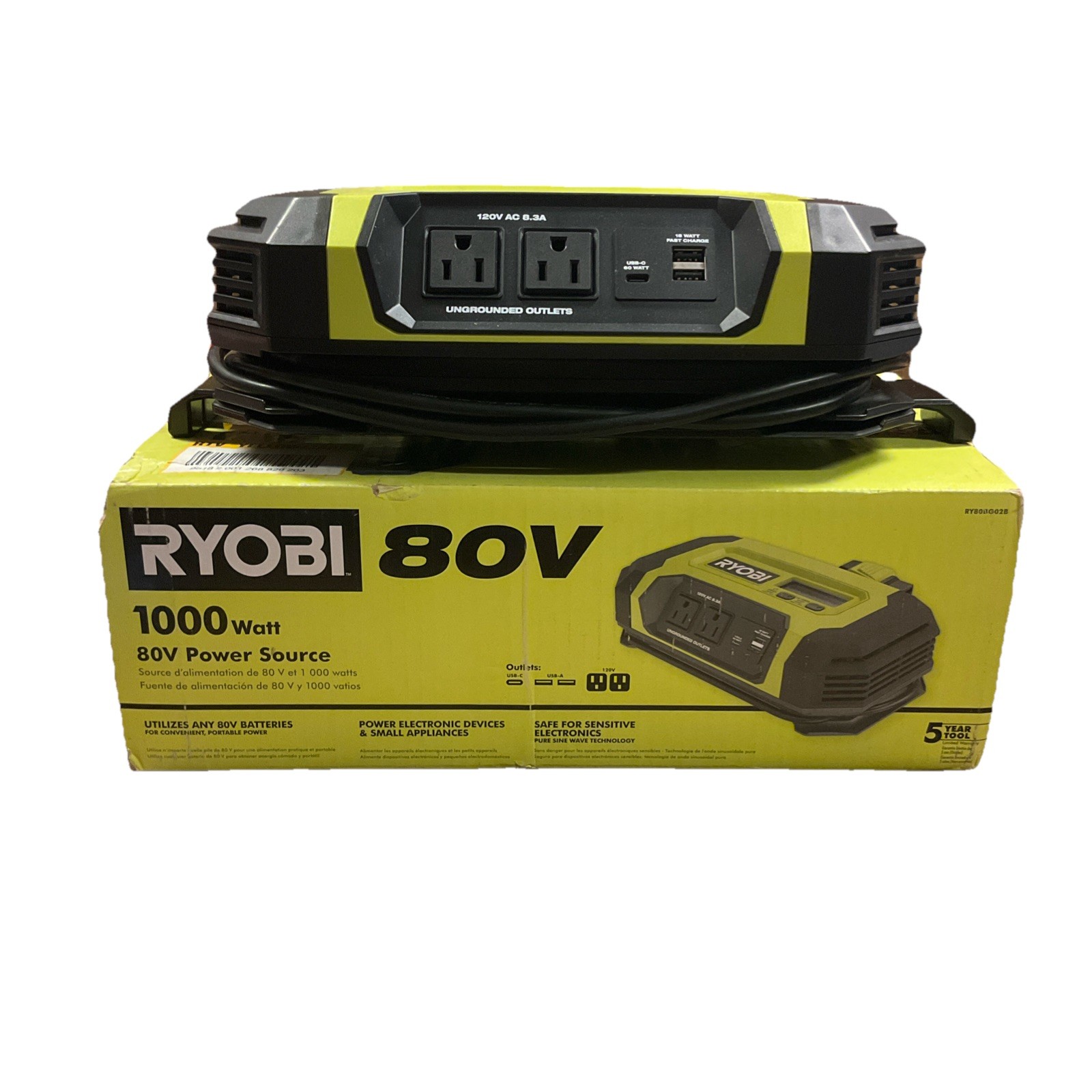 RYOBI 80V 1000-Watt Inverter Power Source Tool Only RY80BG02B (OB)
