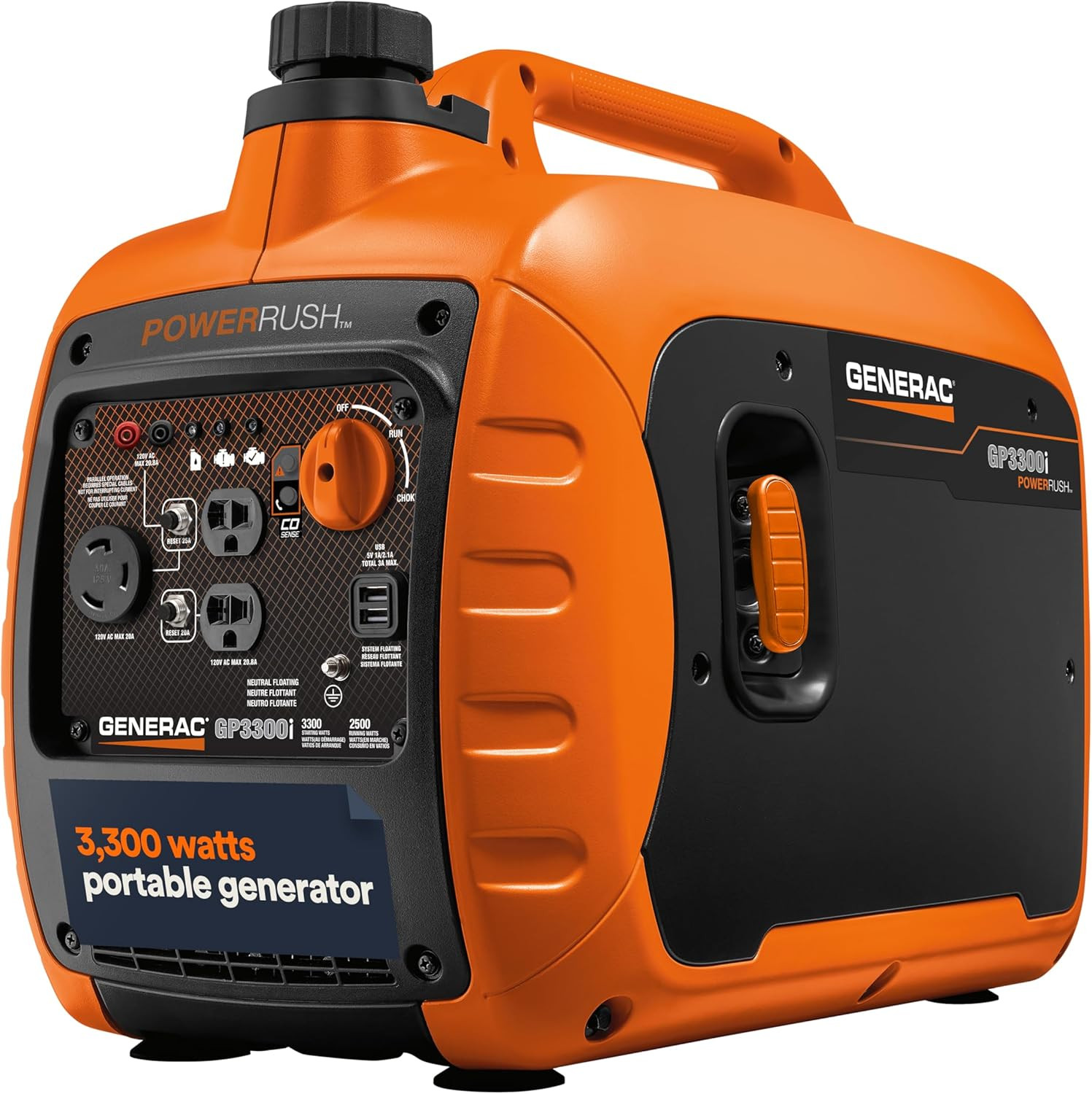 Generac 3,300-Watt Gas Powered Portable Inverter Generator – Lightweight and Com