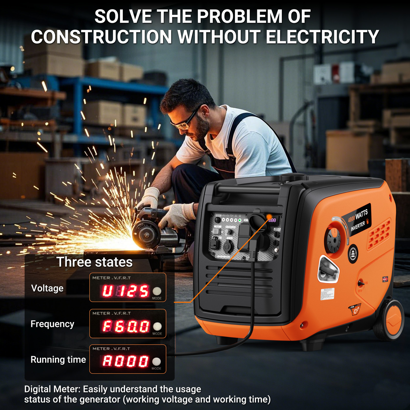 Efurden 4800W Portable Generator Gas Inverter Super Quiet RV Ready for RV Travel
